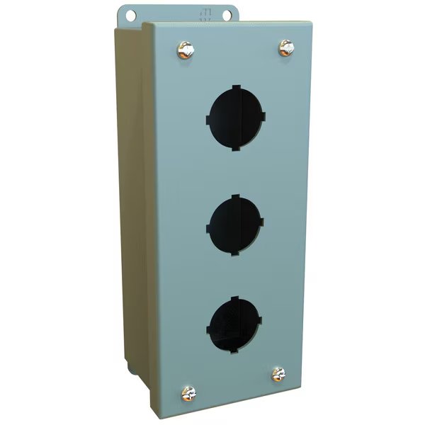 Pushbutton Enclosure, 3 PB x 30.5mm, Steel/Gray, Hammond, Mfr#: 1435C